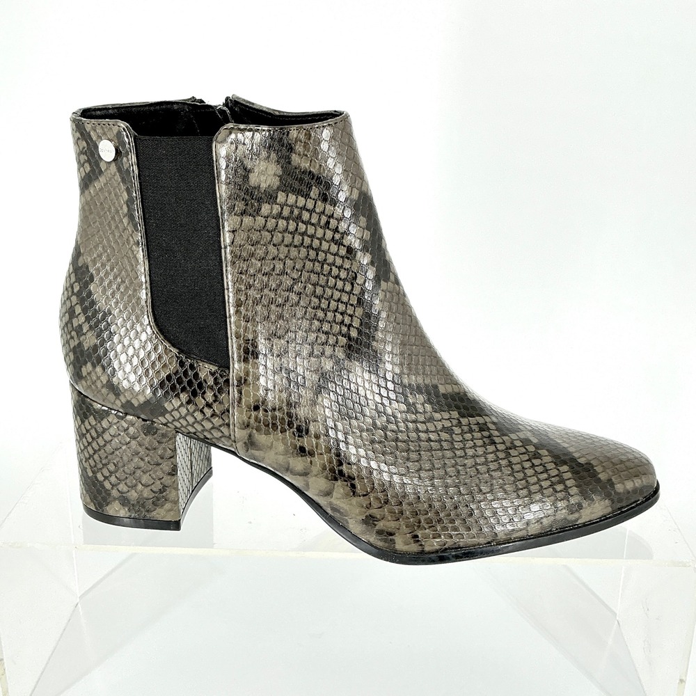 Calvin Klein Size 9 Snakeskin Print Ankle Booties Grey Black Block NEW Fiona $98